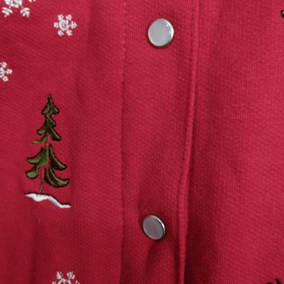 Women's 1X  Cardigan Fleece Jacket Red Snowman Snap Button Pocket Metropolitan - Picture 5 of 7